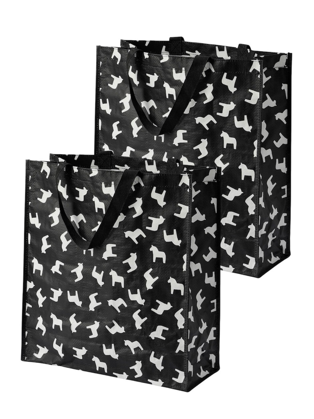 IKEA HÄSTHAGE 2- Tote Storage Bags Black White Horse Print Reusable Organizer